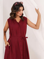 Janasya Dark Rayon Solid A-Line Dress | Grocsy