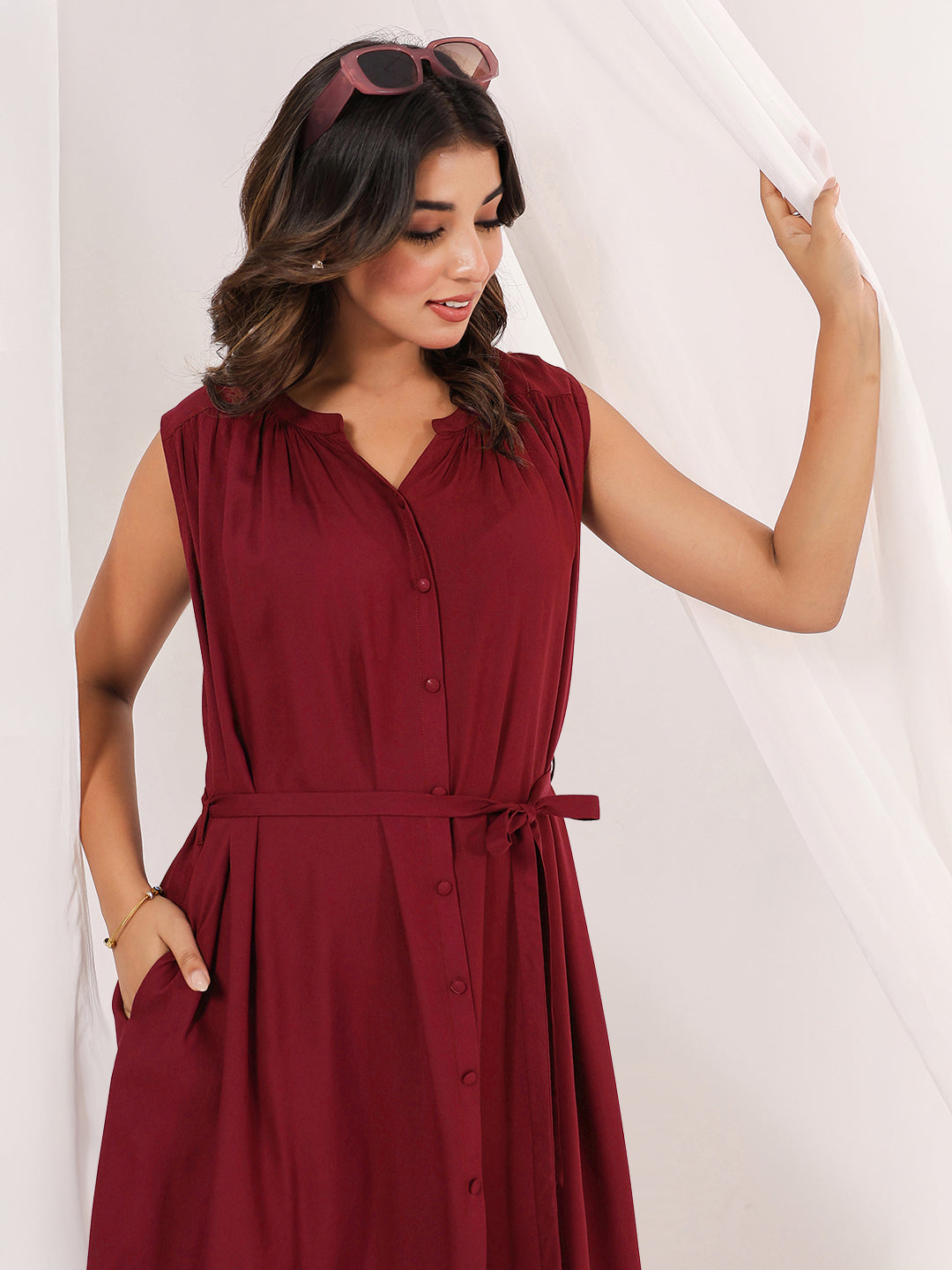 Janasya Dark Rayon Solid A-Line Dress | Grocsy