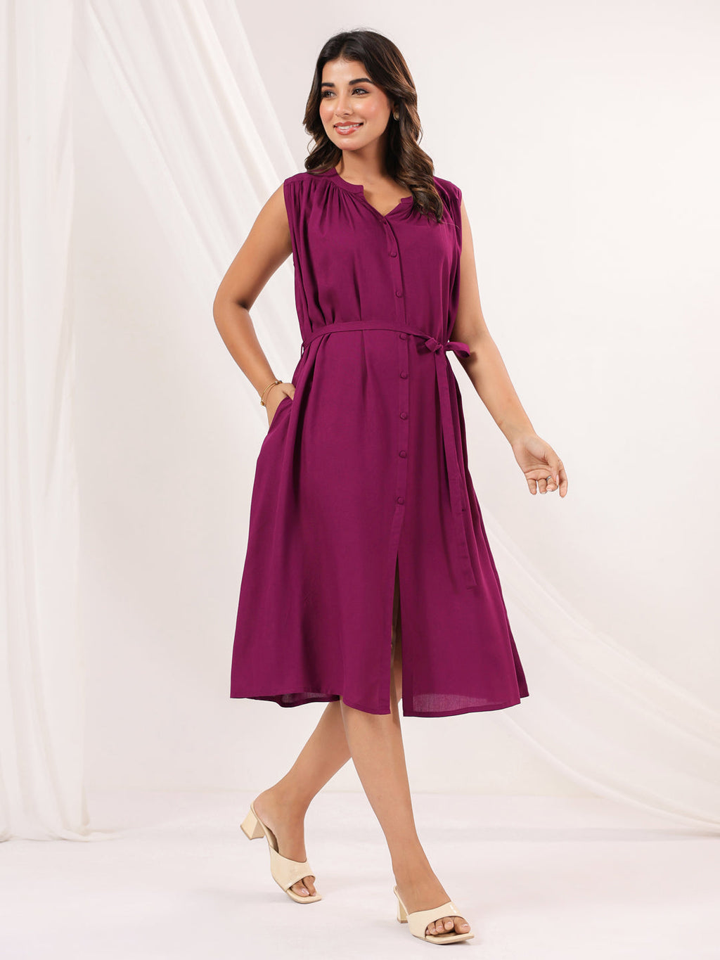 Janasya Dark Rayon Solid A-Line Dress | Grocsy