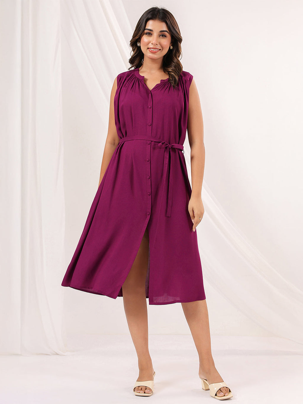 Janasya Dark Rayon Solid A-Line Dress | Grocsy