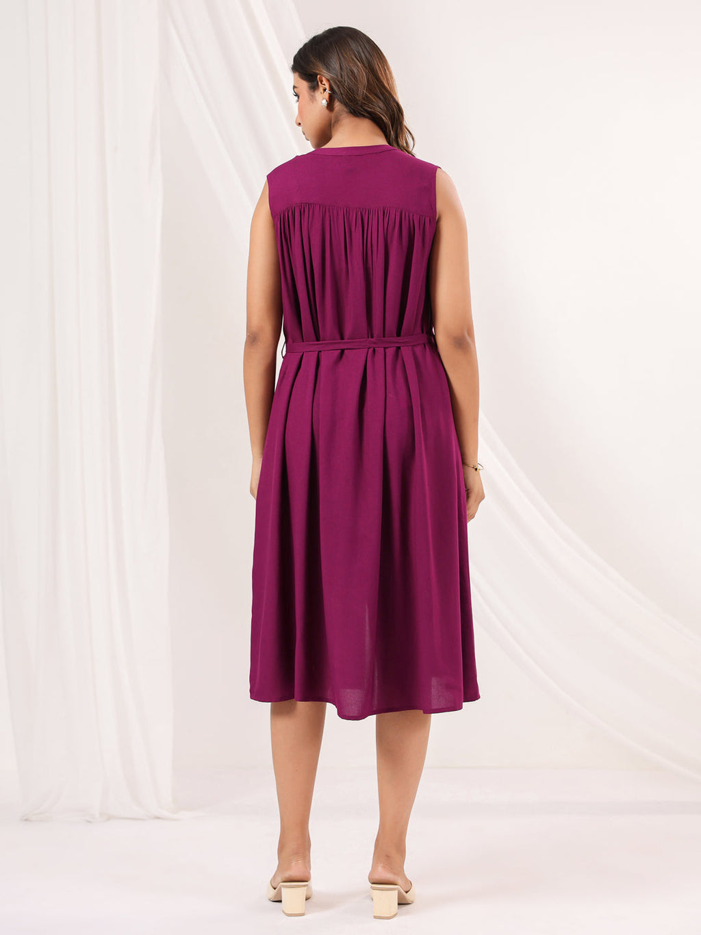 Janasya Dark Rayon Solid A-Line Dress | Grocsy