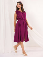 Janasya Dark Rayon Solid A-Line Dress | Grocsy
