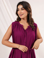 Janasya Dark Rayon Solid A-Line Dress | Grocsy