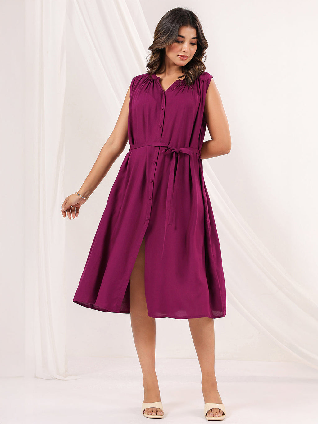 Janasya Dark Rayon Solid A-Line Dress | Grocsy