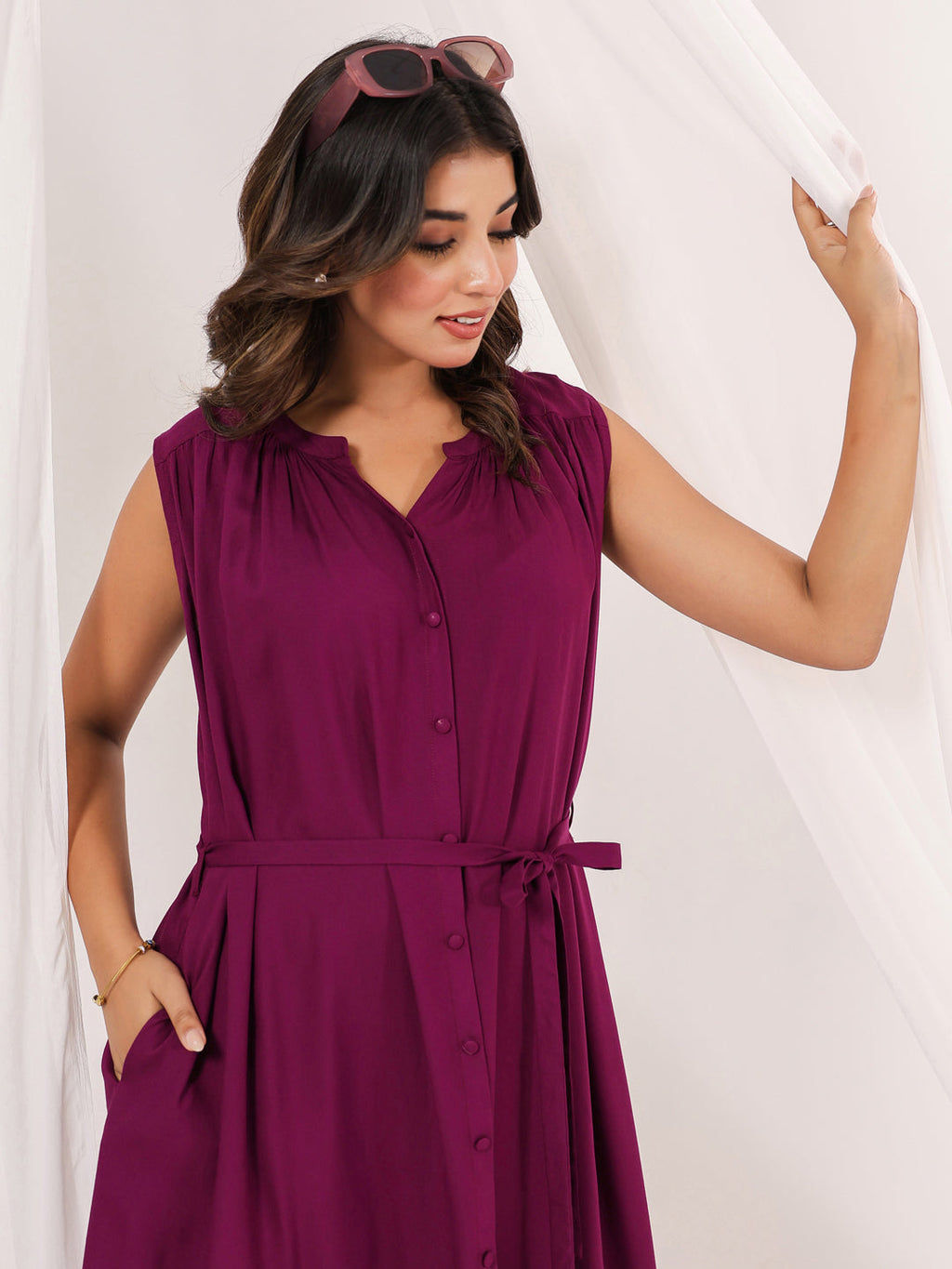 Janasya Dark Rayon Solid A-Line Dress | Grocsy