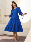 Janasya Bright Rayon Solid Tiered Dress | Grocsy