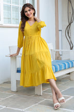 Janasya Bright Rayon Solid Tiered Dress | Grocsy