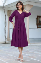 Janasya Dark Rayon Solid Tiered Dress | Grocsy