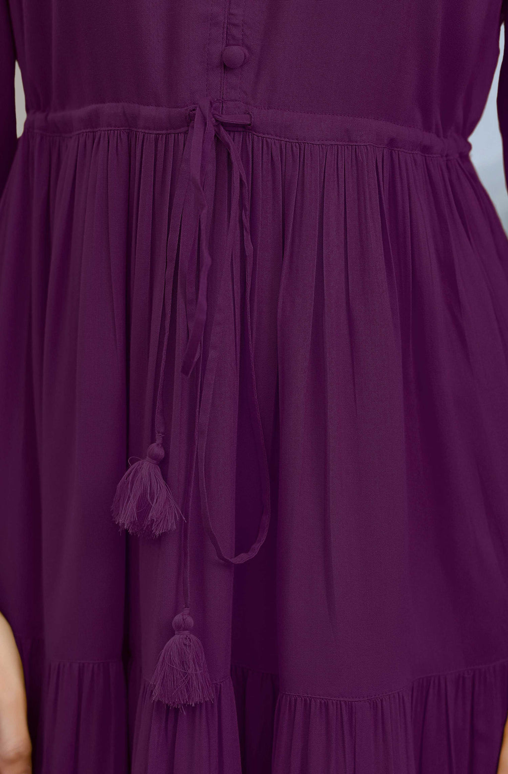 Janasya Dark Rayon Solid Tiered Dress | Grocsy