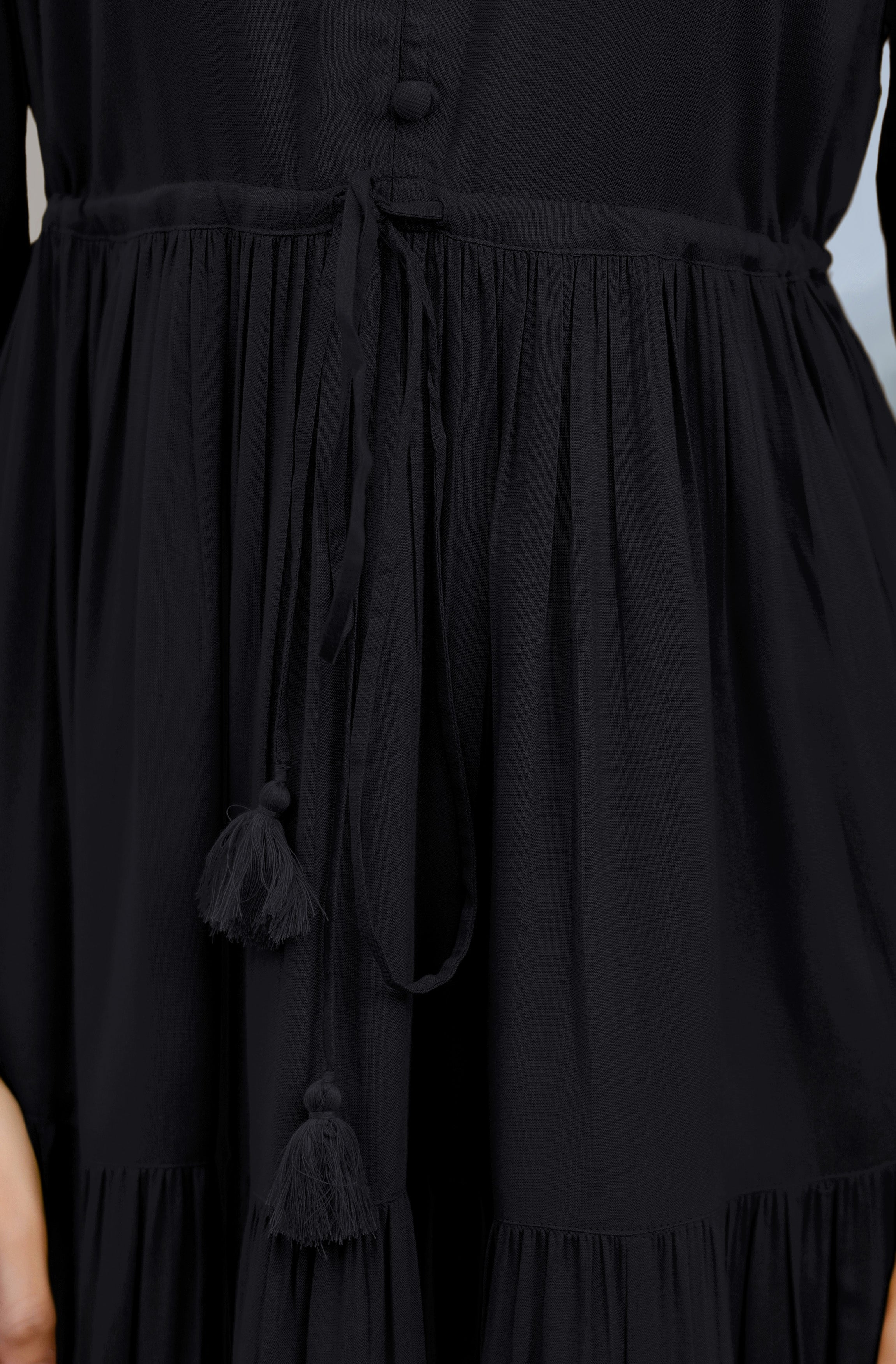 Janasya Dark Rayon Solid Tiered Dress | Grocsy