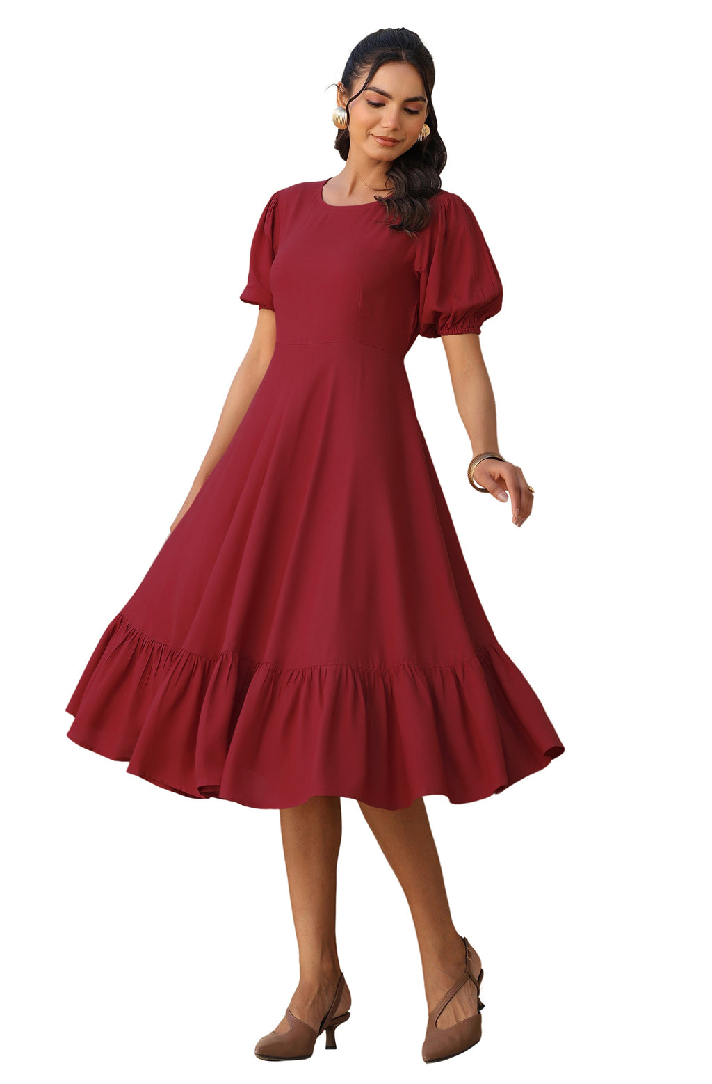 Janasya Dark Rayon Solid A-Line Dress | Grocsy