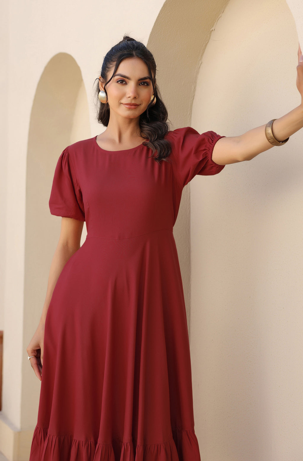 Janasya Dark Rayon Solid A-Line Dress | Grocsy