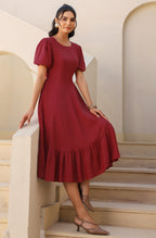 Janasya Dark Rayon Solid A-Line Dress | Grocsy