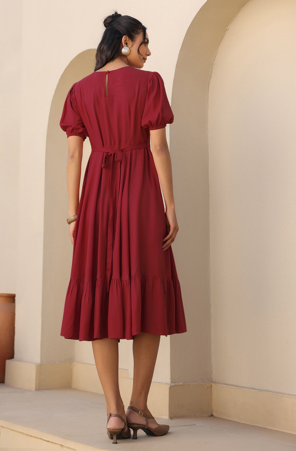 Janasya Dark Rayon Solid A-Line Dress | Grocsy