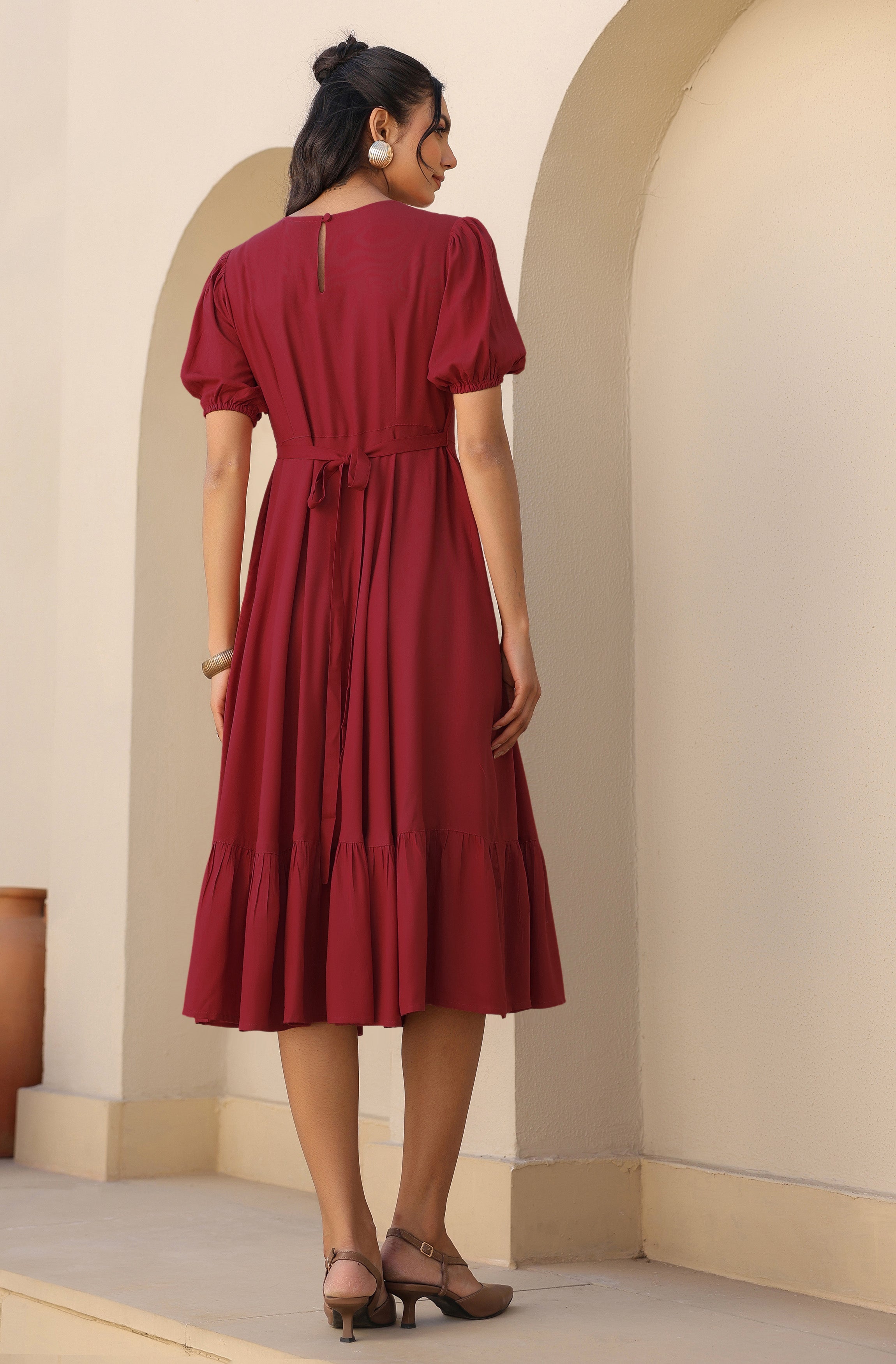 Janasya Dark Rayon Solid A-Line Dress | Grocsy