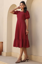 Janasya Dark Rayon Solid A-Line Dress | Grocsy