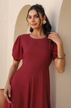 Janasya Dark Rayon Solid A-Line Dress | Grocsy