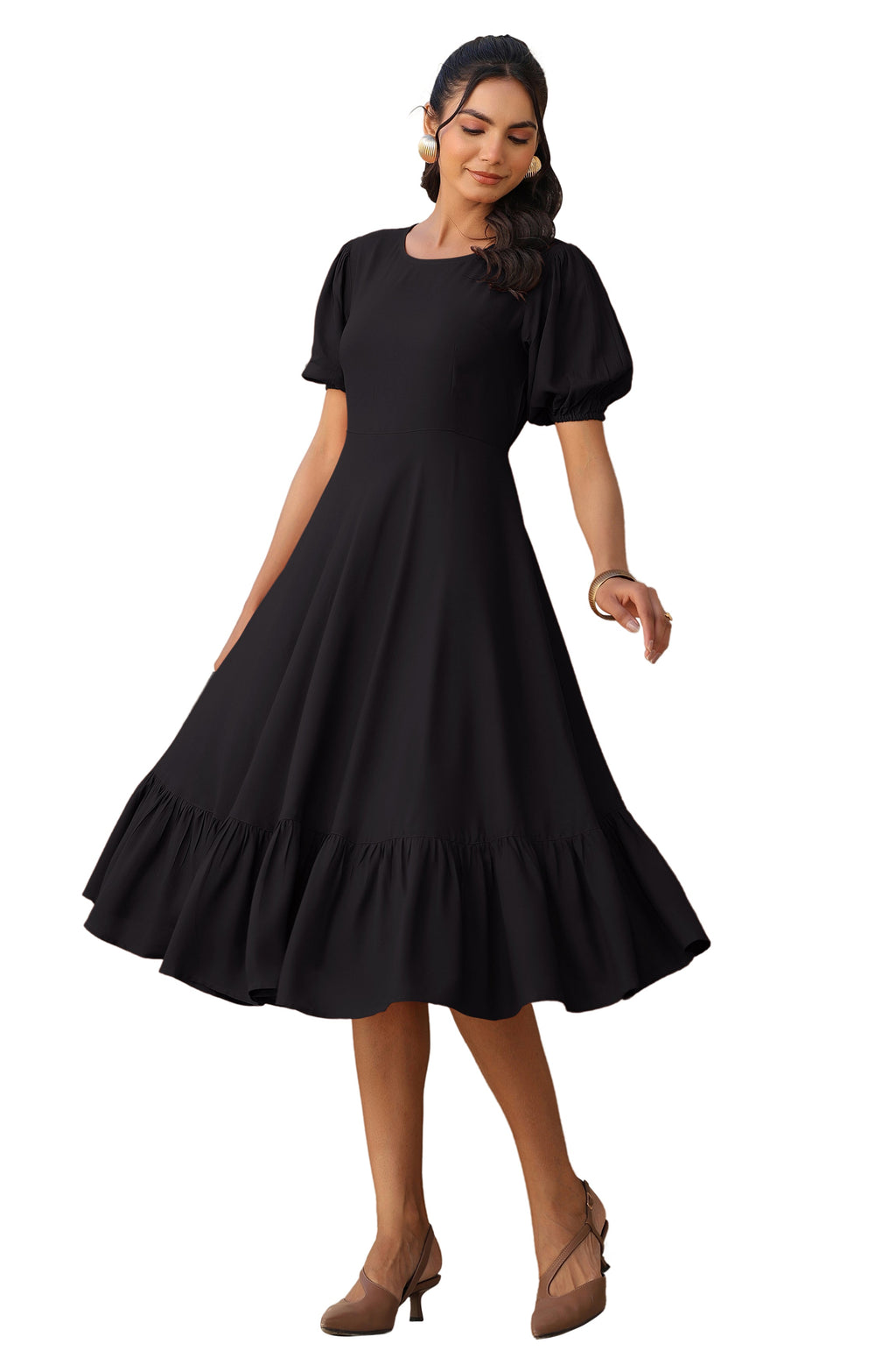 Janasya Dark Rayon Solid A-Line Dress | Grocsy