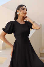 Janasya Dark Rayon Solid A-Line Dress | Grocsy
