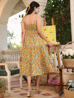 Janasya Bright Cotton Floral Tiered Dress | Grocsy