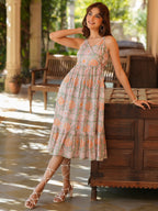 Janasya Light Cotton Floral Tiered Dress | Grocsy