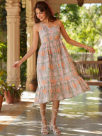 Janasya Light Cotton Floral Tiered Dress | Grocsy