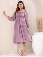 Janasya Light Dobby Chiffon Self Design Fit & Flare Dress | Grocsy