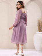 Janasya Light Dobby Chiffon Self Design Fit & Flare Dress | Grocsy