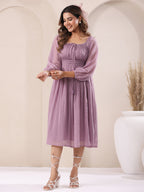 Janasya Light Dobby Chiffon Self Design Fit & Flare Dress | Grocsy