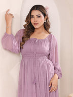 Janasya Light Dobby Chiffon Self Design Fit & Flare Dress | Grocsy