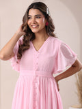 Janasya Light Dobby Chiffon Self Design A-Line Dress | Grocsy