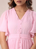 Janasya Light Dobby Chiffon Self Design A-Line Dress | Grocsy