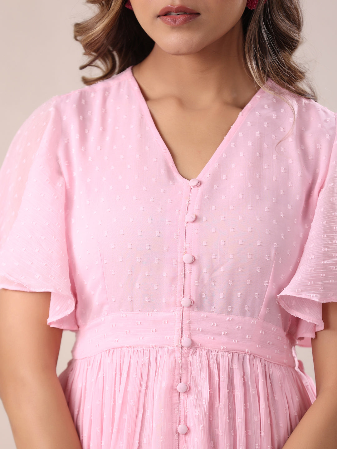 Janasya Light Dobby Chiffon Self Design A-Line Dress | Grocsy
