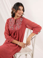 Janasya Dark Dobby Chiffon Embroidered Tiered Dress | Grocsy