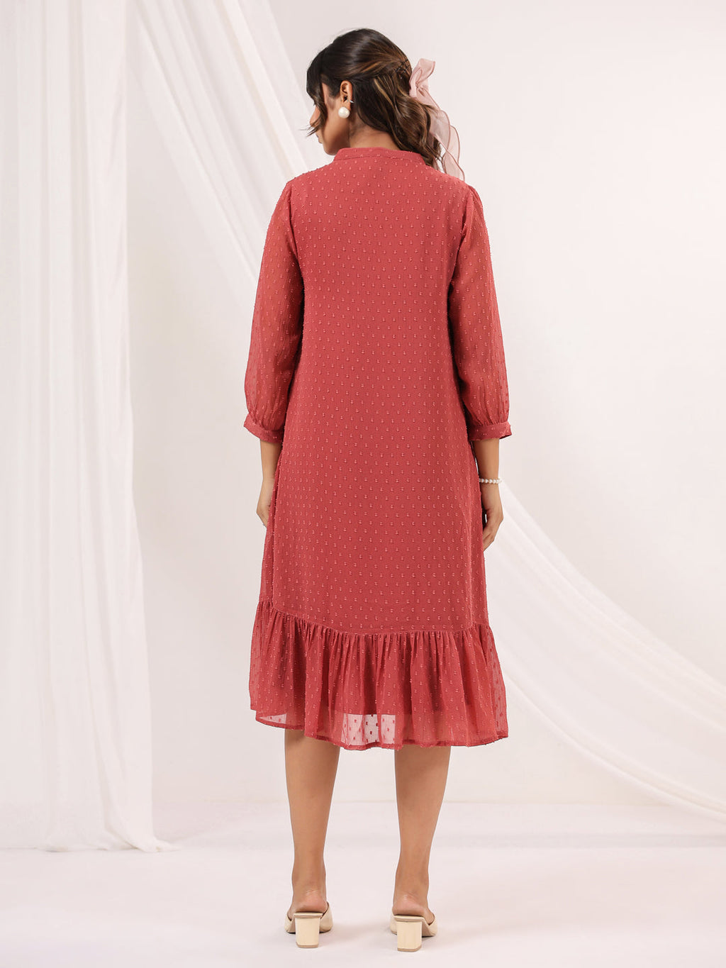 Janasya Dark Dobby Chiffon Embroidered Tiered Dress | Grocsy