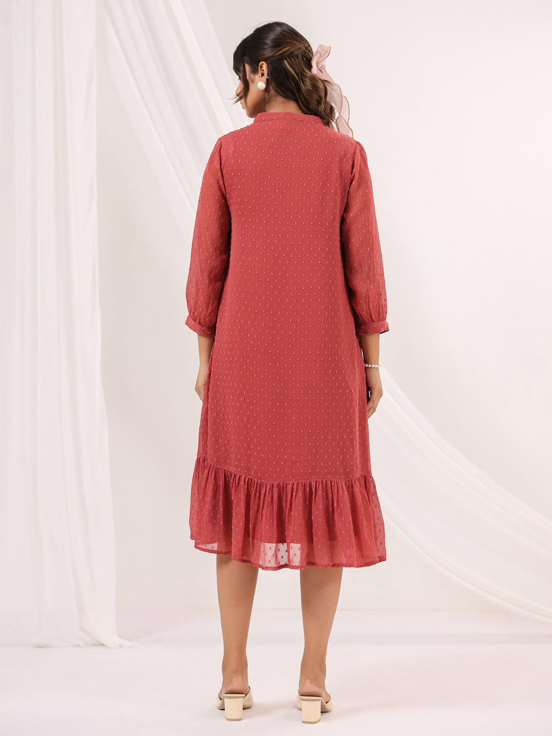Janasya Dark Dobby Chiffon Embroidered Tiered Dress | Grocsy