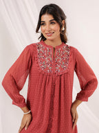 Janasya Dark Dobby Chiffon Embroidered Tiered Dress | Grocsy