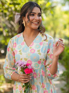 Janasya Bright Georgette Floral Tiered Dress | Grocsy