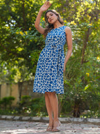 Janasya Dark Cotton Abstract A-Line Dress | Grocsy