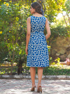 Janasya Dark Cotton Abstract A-Line Dress | Grocsy