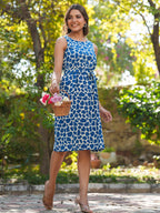 Janasya Dark Cotton Abstract A-Line Dress | Grocsy