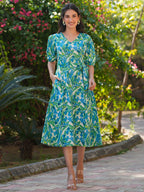 Janasya Bright Cotton Floral Fit & Flare Dress | Grocsy
