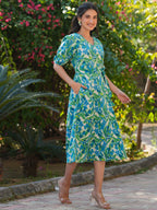 Janasya Bright Cotton Floral Fit & Flare Dress | Grocsy
