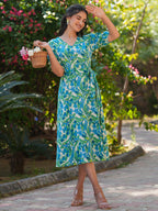 Janasya Bright Cotton Floral Fit & Flare Dress | Grocsy