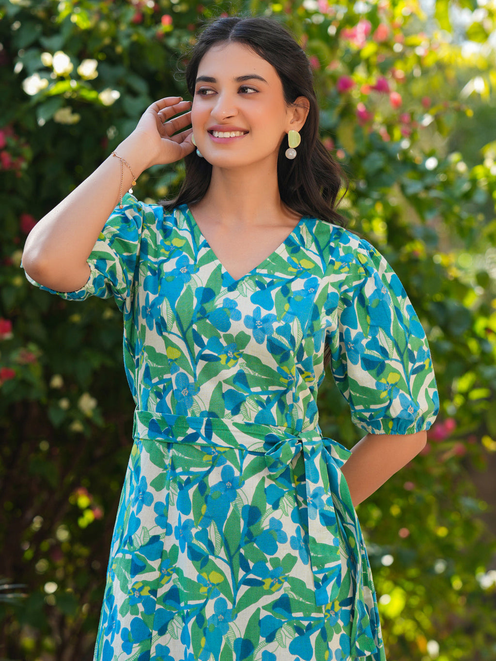 Janasya Bright Cotton Floral Fit & Flare Dress | Grocsy