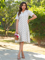 Janasya Light Cotton Floral Shirt Dress Dress | Grocsy