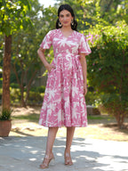 Janasya Light Cotton Floral Tiered Dress | Grocsy