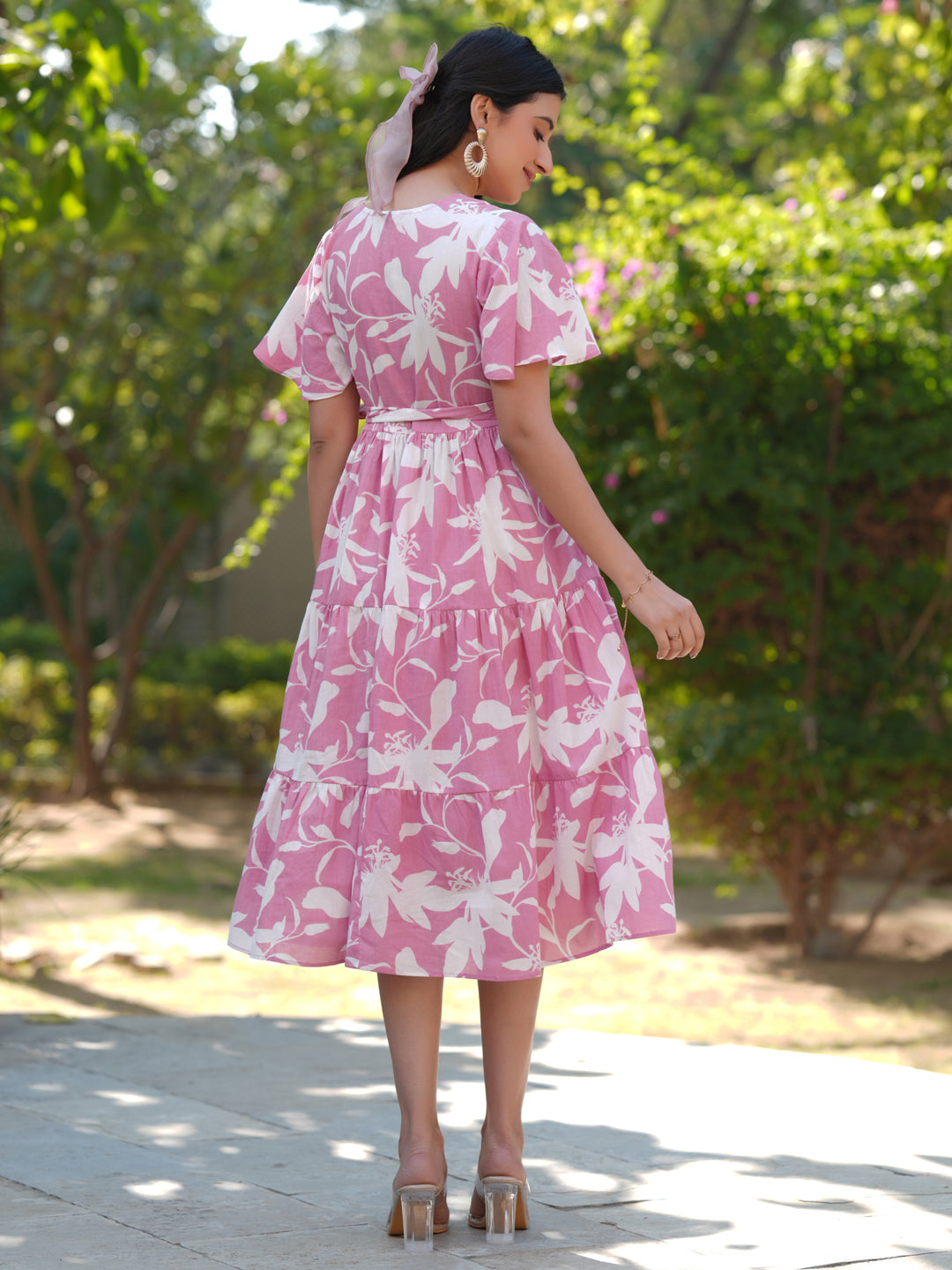 Janasya Light Cotton Floral Tiered Dress | Grocsy