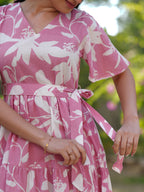 Janasya Light Cotton Floral Tiered Dress | Grocsy