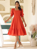 Janasya Light Cotton Solid A-Line Dress | Grocsy